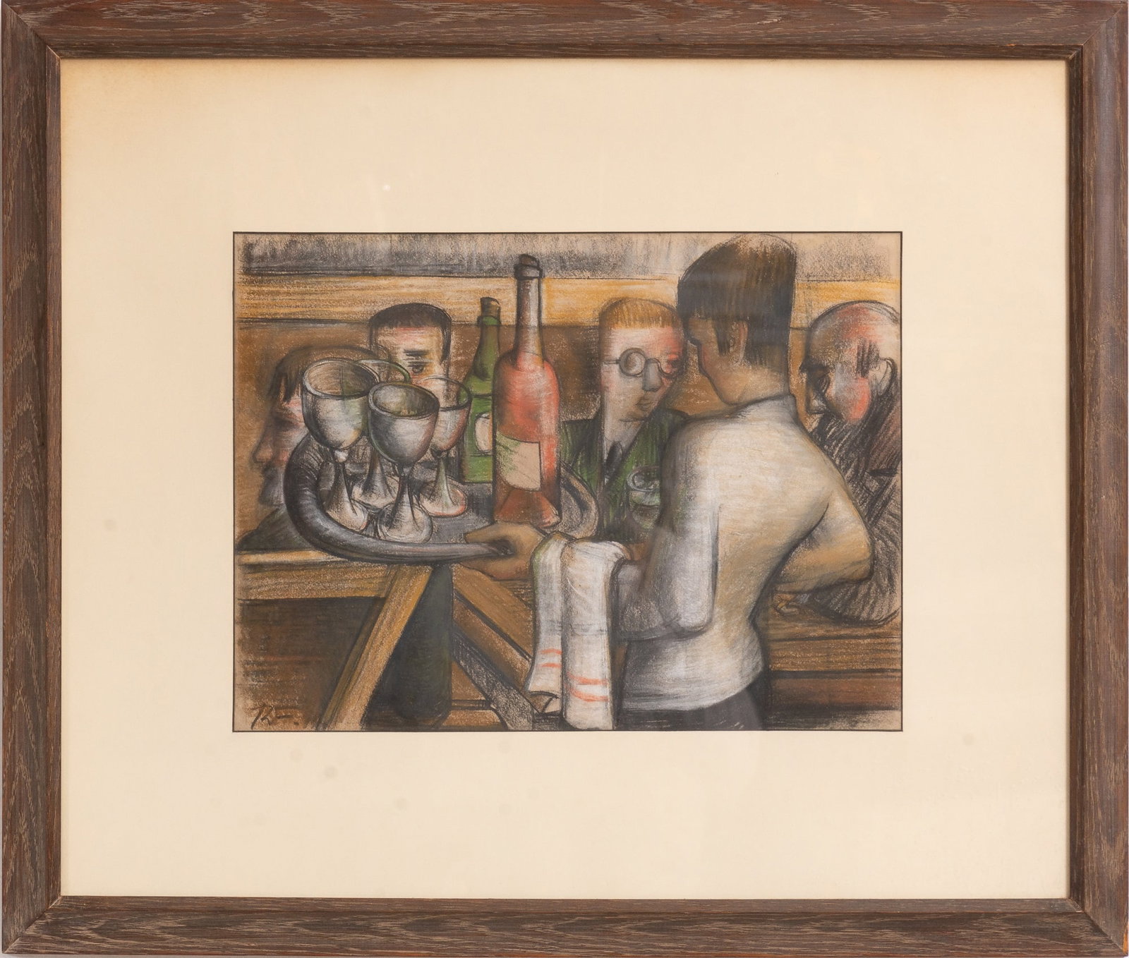 Theodore Fried: The Waiter Pastel on paper Signed (ll) Sight 12 1/2" h x 16 3/4" w Overall 24 1/4" x 28 1/2"