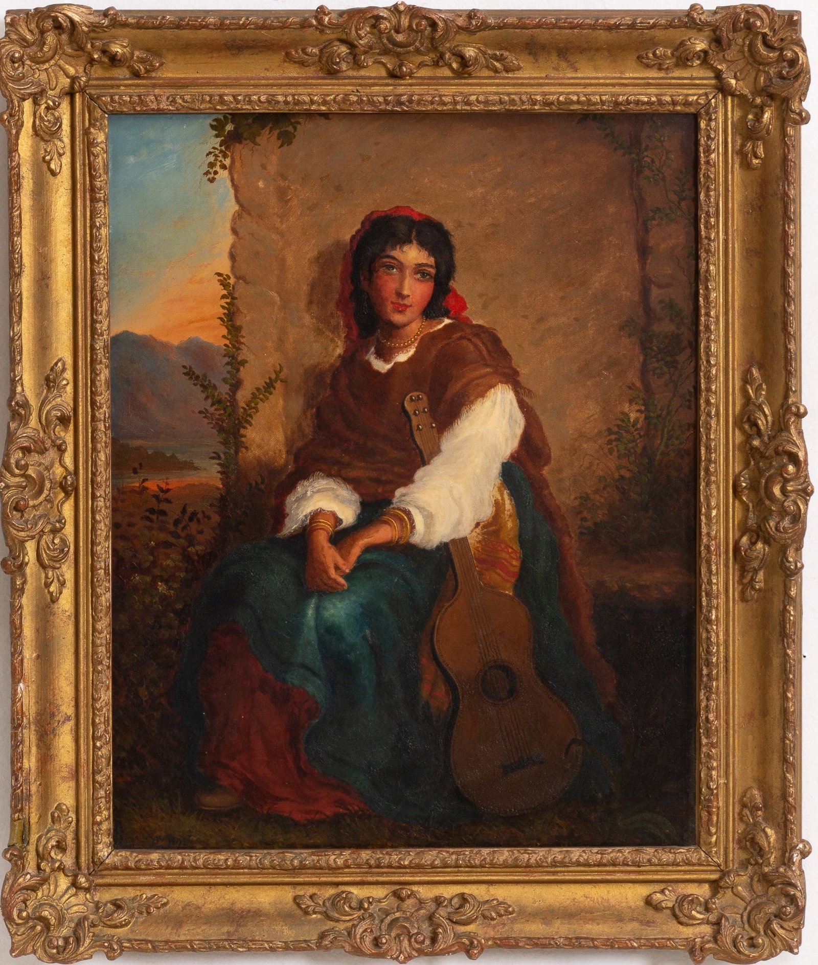 Manner of Thomas Kent Pelham: A Minstrel of the Basque Provinces Oil on canvas Signed indistinctly (ll) Sight 20" h x 16" w Overall 25" x 21"