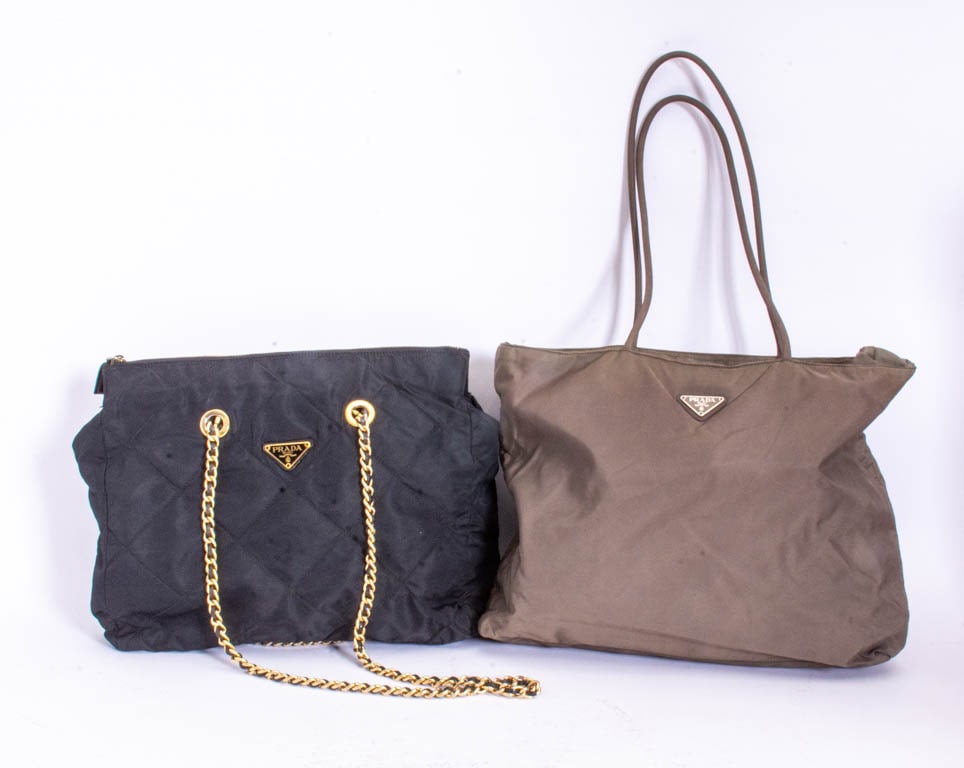 Two Prada Style Nylon Totes: 12" h x 16 1/2" w x 3 1/2" d