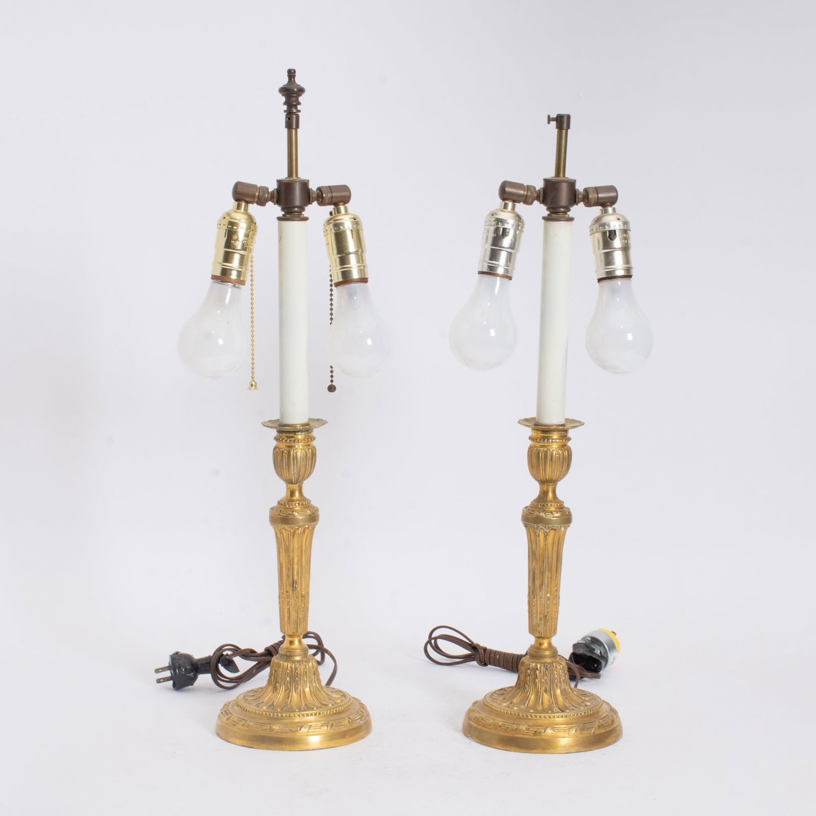 Pair of Gilt Metal Candlestick-Form Lamps: 21 1/2" h