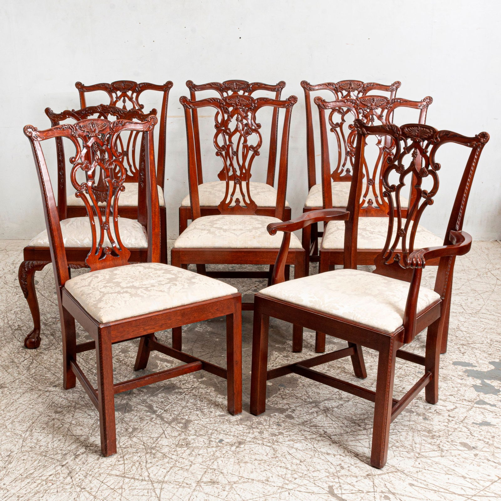 Set of Eight Chippendale Style Mahogany Dining Chairs (1 of 7)