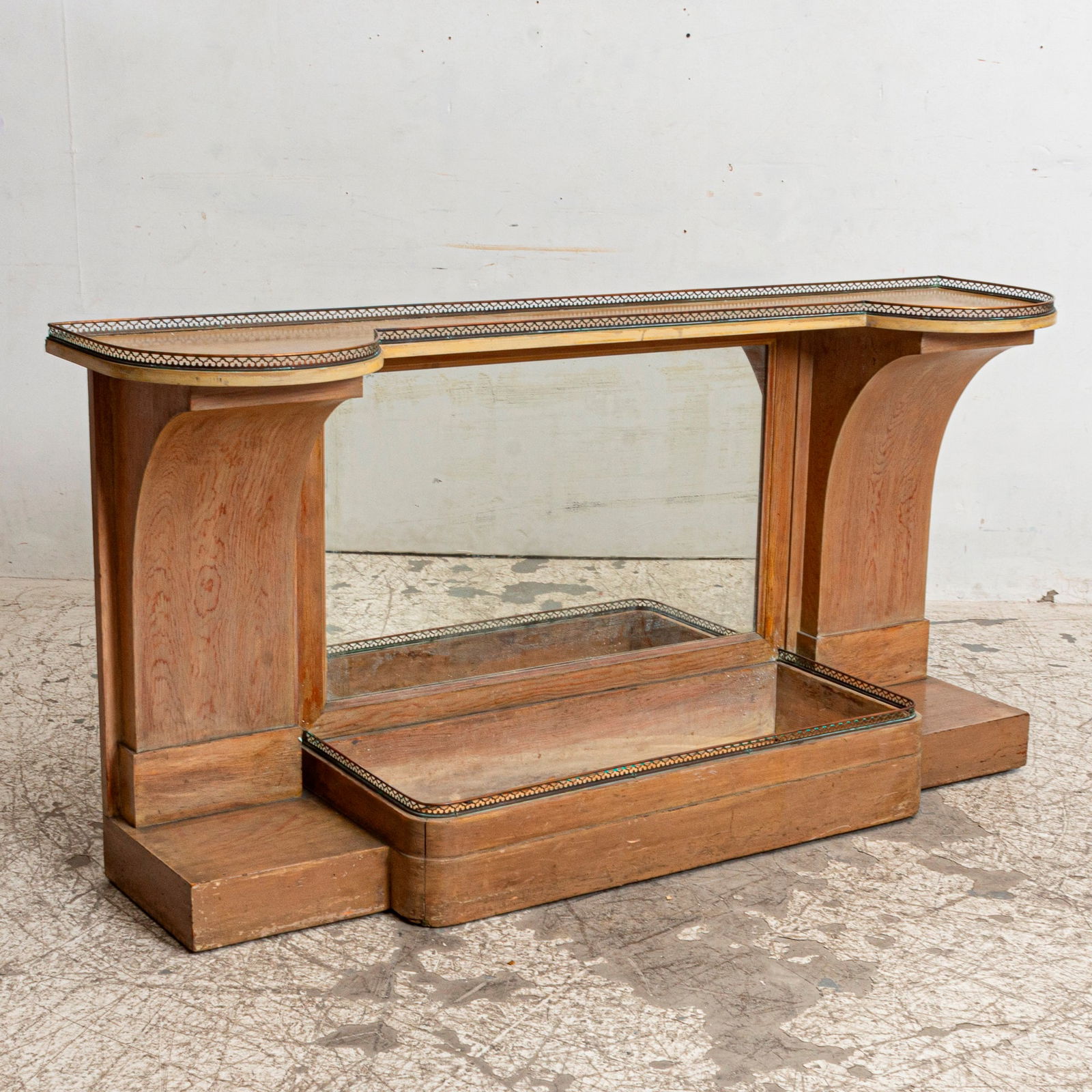 Pine Gallery Top Console: with a mirrored back panel33" h x 66" w x 16 1/2" d