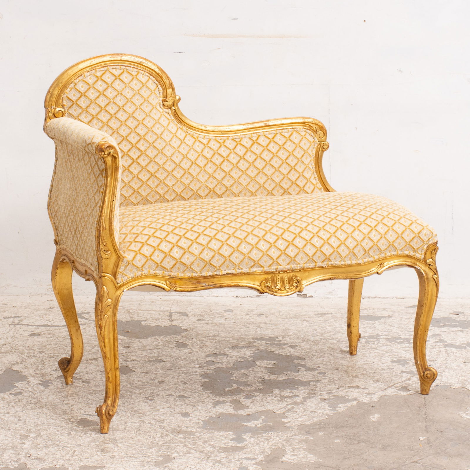 Louis XVI Style Gilt Painted Upholstered Children Chaise Lounge (1 of 7)