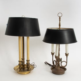 Two Brass Three-Light Bouillotte Lamps