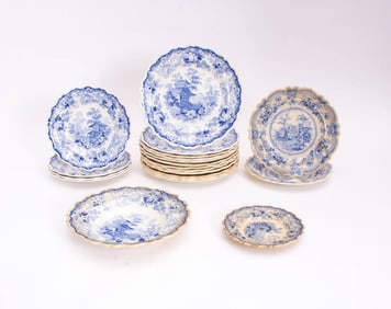 Group of Blue and White Swiss Scenery Ceramic Plates