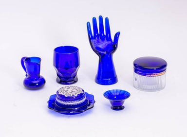 Group of Cobalt Blue Glass Table Articles