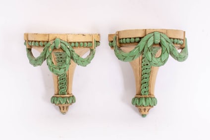 Pair of Carved Painted Wall Brackets