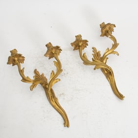 Pair of Gilt Metal Two-Light Sconces