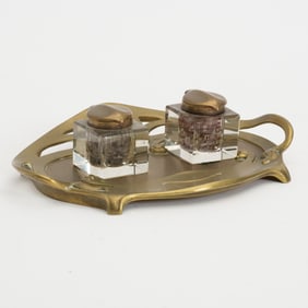Geschutzt Art Nouveau Style Brass Inkstand