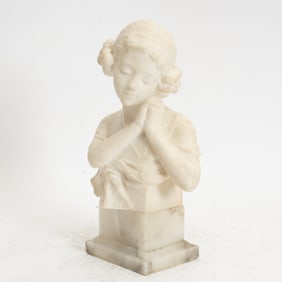 Continental Carved White Marble Bust of a Young Girl