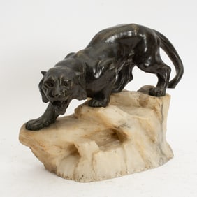 Bronze Lion on Quartz Base