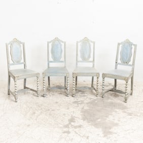 Set of Four Rustic Style Blue Painted Side Chairs