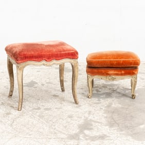 Two Louis Style Painted Upholstered Stools
