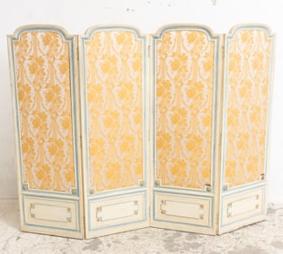 Louis Style Painted Upholstered Four-Panel Screen