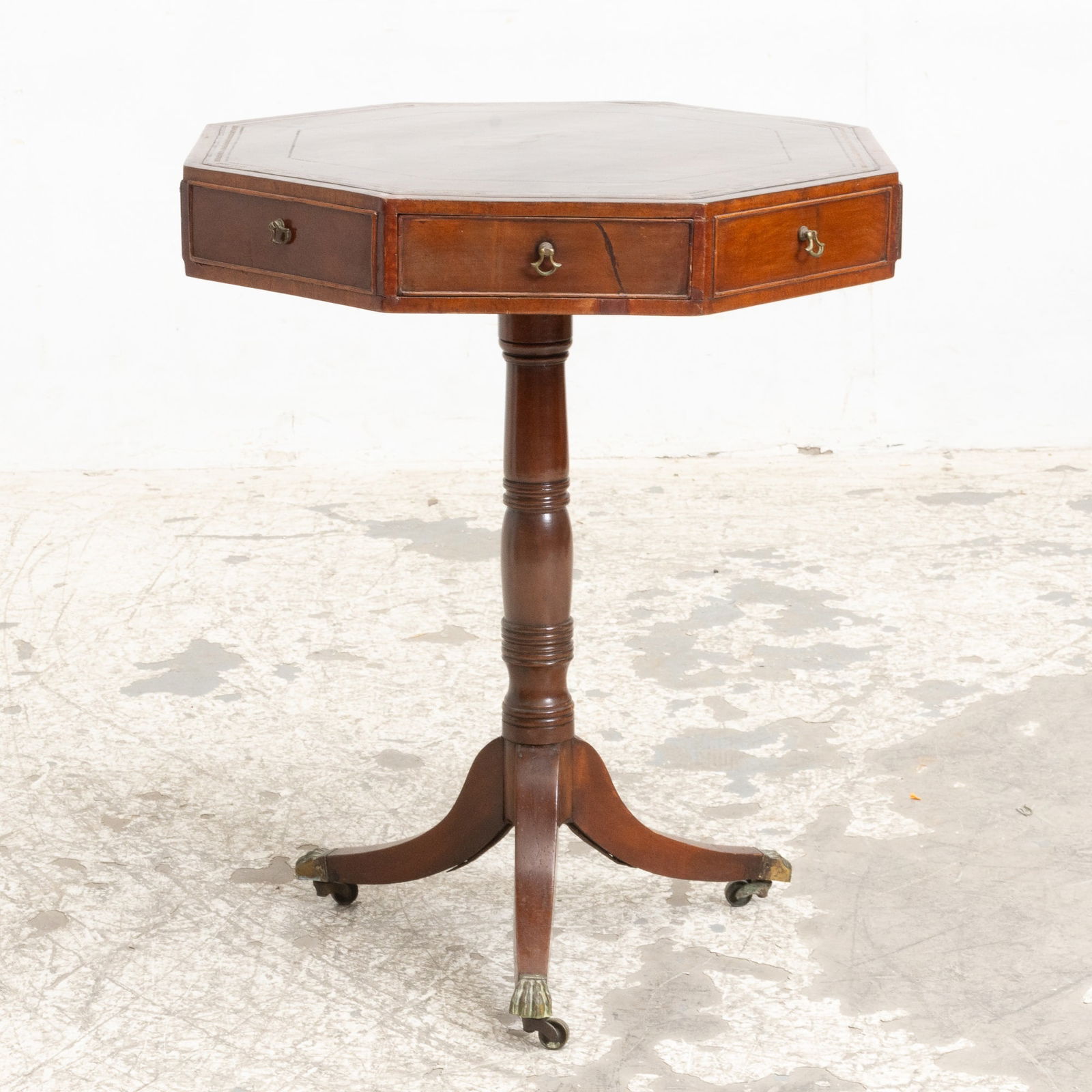 Mahogany Leather Top Octagonal Side Table (1 of 7)