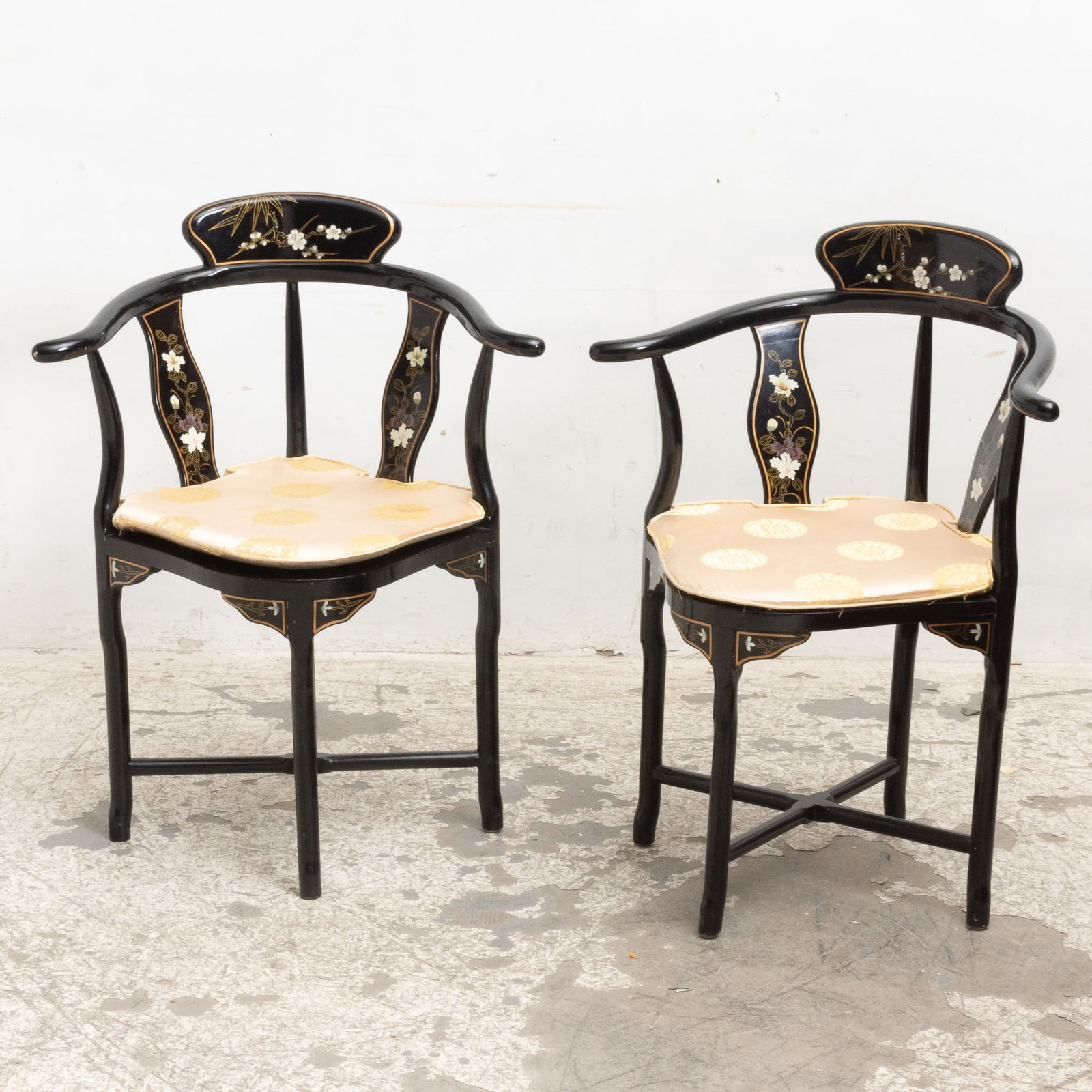 Pair of Chinese Style Black Lacquer Armchairs (1 of 13)
