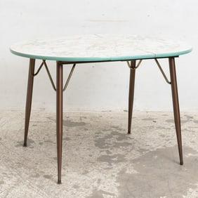Mid Century Faux Marble Top Metal Extending Breakfast Table
