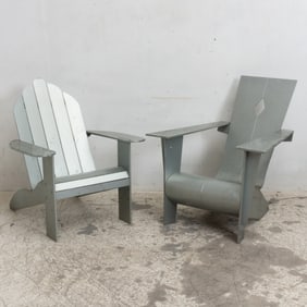 Two Modern Outdoor Polished Metal Chairs