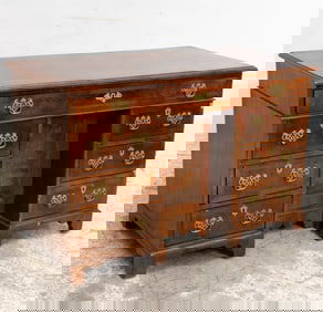 Burlwood Brass Mounted Kneehole Desk