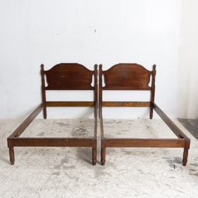 Pair of Walnut Stained Twin-Size Bedsteads