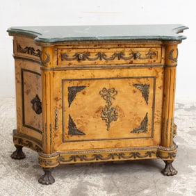 Bronze Mounted Burlwood Marble Top Cabinet