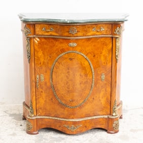 Bronze Mounted Burlwood Marble Top Cabinet