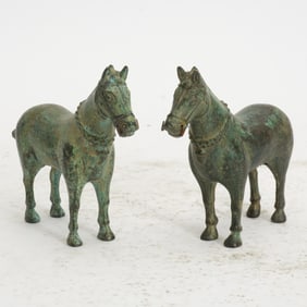 Pair of Patinated Bronze Chinese-Style Horses