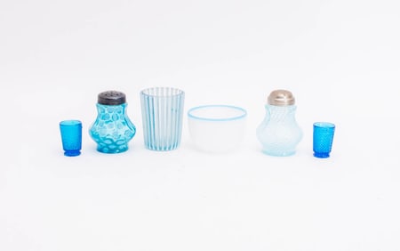 Group of Six Frosted Blue Glass Articles