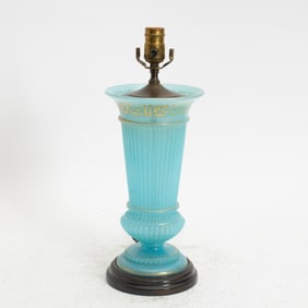Vintage Frosted Blue Glass Vase-Form Lamp