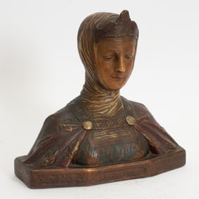 Carved and Polychromed Wood Bust of a Woman