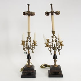 Pair of Brass Candelabra-Form Lamps
