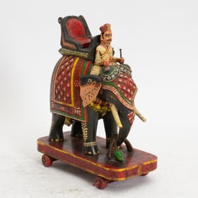 Southeast Asian Carved Elephant and Driver