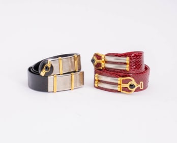 Two Judith Leiber Leather Belts