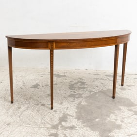 Mahogany Satinwood Inlaid Demilune Console