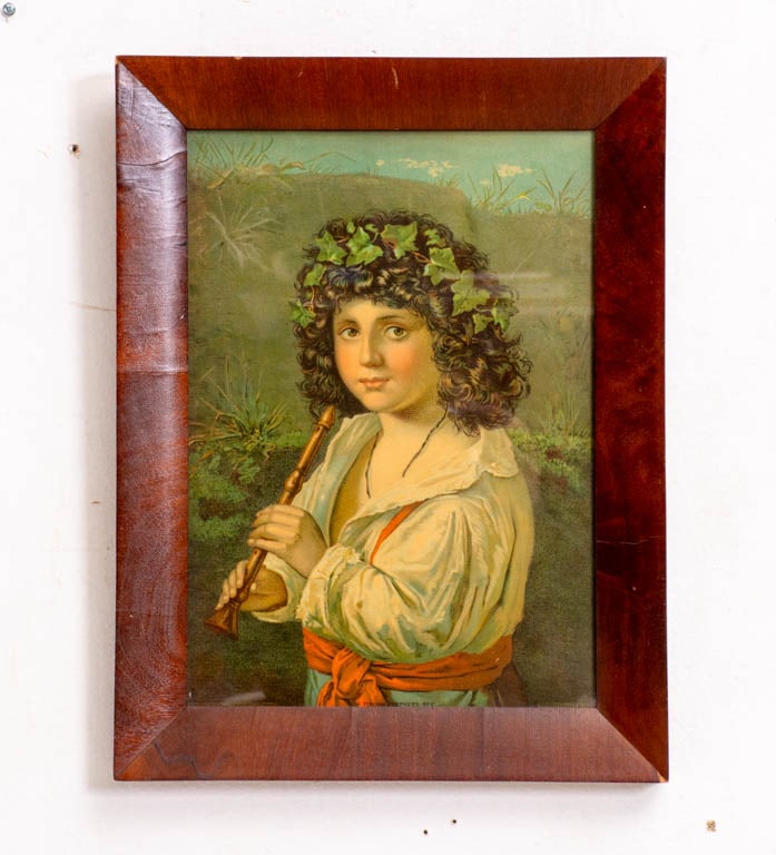 Italian Sherpherd Boy: From H. Hallett & Co., publishers Chromolithograph * (Sight 13 3/8" h x 9 5/8" w Overall 17" x 13" w) Wear to frame