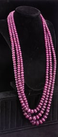 Triple-Strand Ruby Bead Necklace
