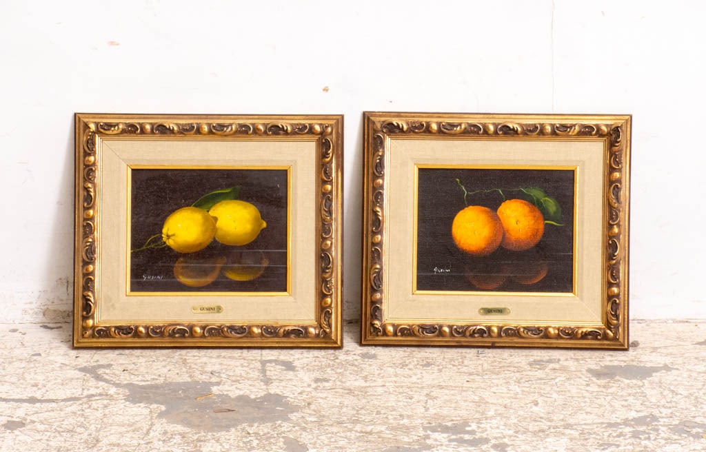 Antonio Gusini : Two: Oil on canvas Signed * (Sight 7 5/8" h x 9 1/2" w Overall 14 1/2" x 17 1/6") Good