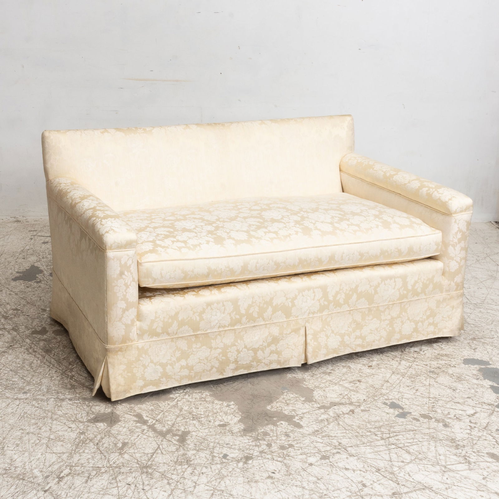 Cream Upholstered Loveseat: * (29" h x 56" w 35" d Seat to floor 14" h) minor stains