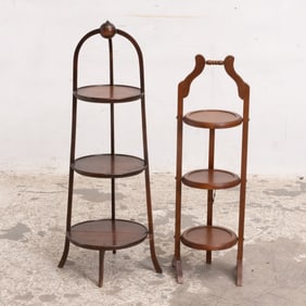 Two Mahogany Three-Tier Plant Stands