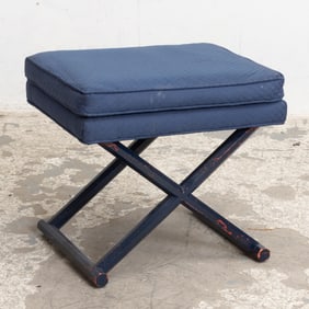Blue Painted Upholstered Bench