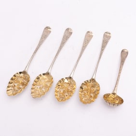 Set of Four English Sterling Silver Berry Spoon;