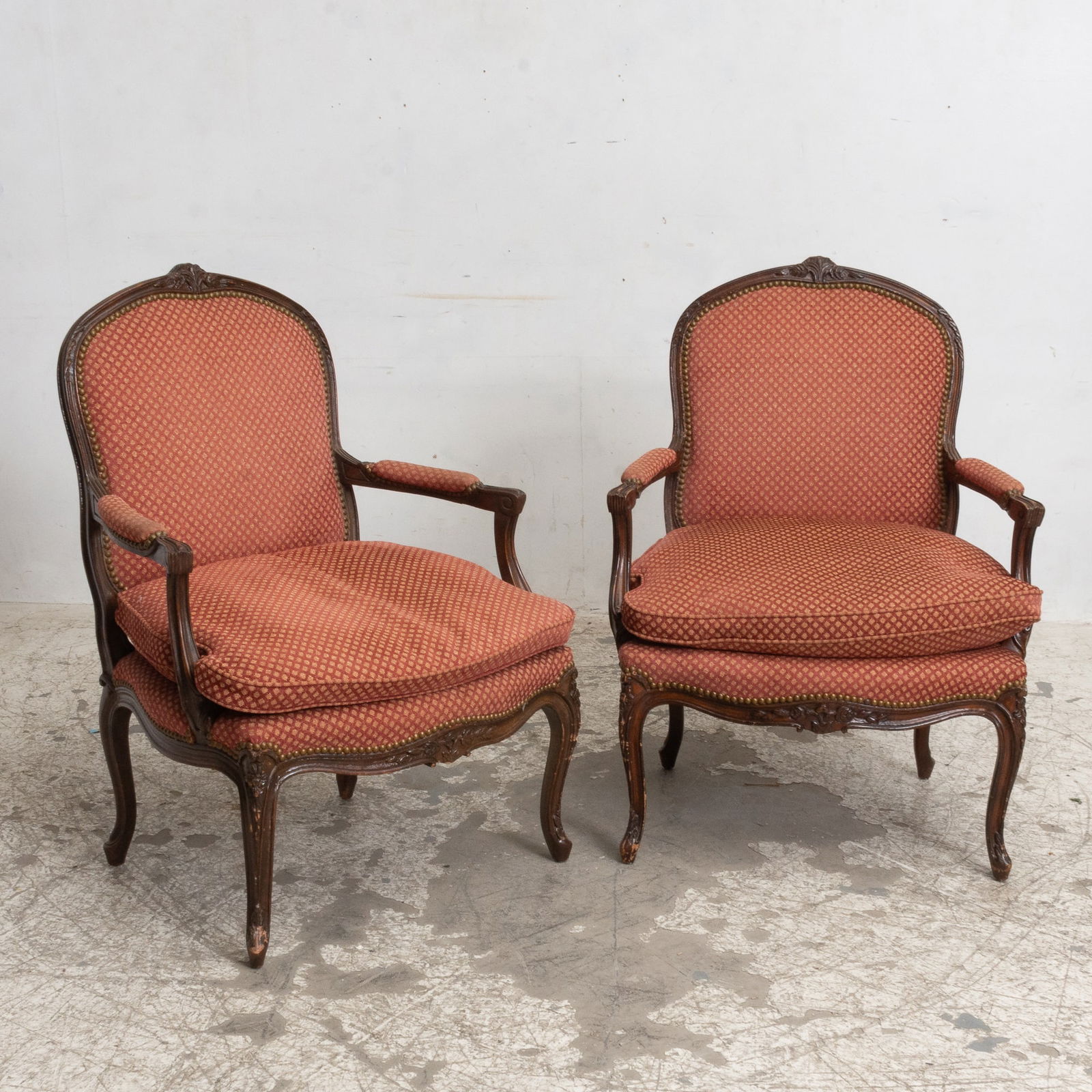 Pair of Walnut Upholstered Open Armchairs (1 of 3)