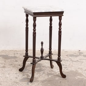 Black Painted Marble Top Side Table