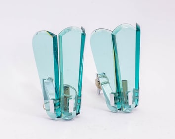 Pair of Mid-Century Modern Colored Glass and Chrome Wall Sconces