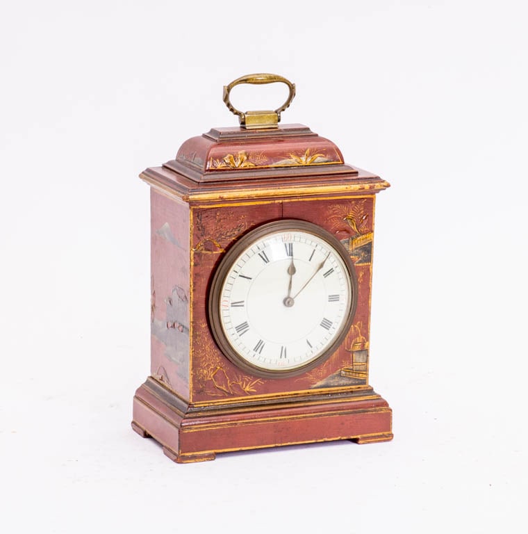 Chinoiserie Decorated Desk Clock: * (6 1/2" h x 5 1/2" w x 3 1/4" d) Scratches