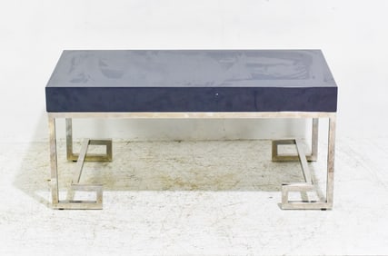 Chrome & Blue Lacquer Top Low Table