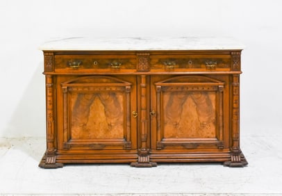 Aesthetic Movement Carved Walnut Marble Top Sideboard