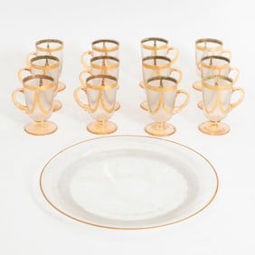 Set of Twelve Gilt Decorated Frosted Glass Cups