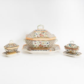 Hand-Painted Portuguese Ceramic Tureen on Tray;