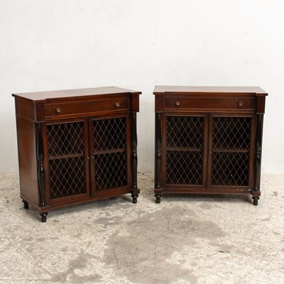 Pair of Regency Style Mahogany and Metal Lattice Cabinets (1 of 7)